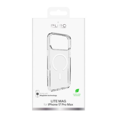 2. Puro Lite Mag TPU+PC Case Compatible with MagSafe for iPhone 17 Pro Max - Transparent with White Ring