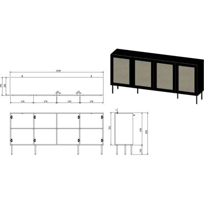 4. Jute chest of drawers 4D 202x39.5x85 black + calabria linoleum