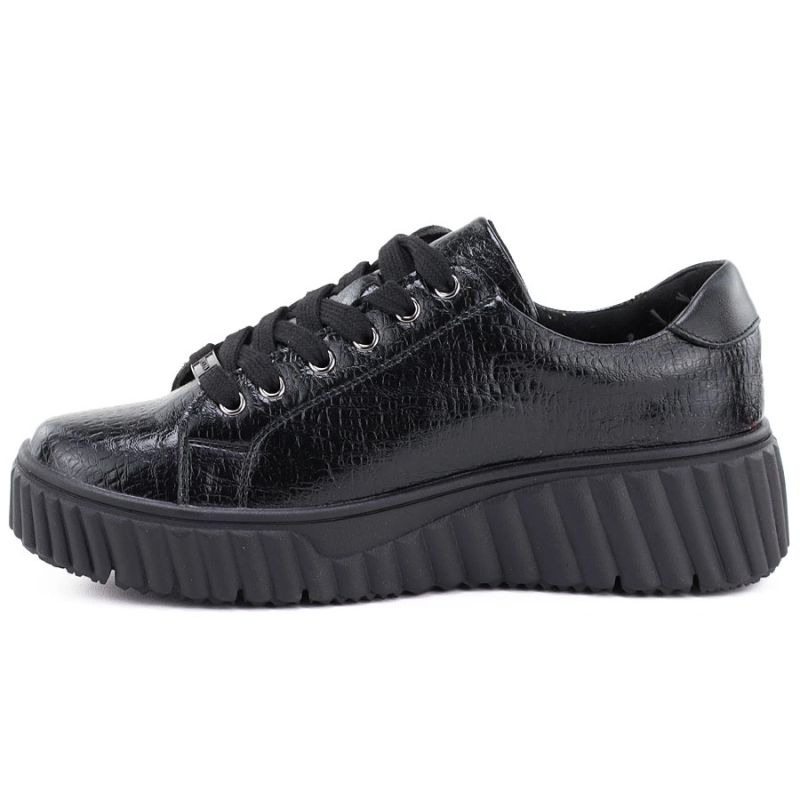 7. Women's patent leather platform shoes, black, Vinceza 133134