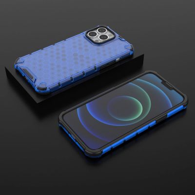 13. Honeycomb Case armor cover with TPU Bumper for iPhone 13 Pro Max blue