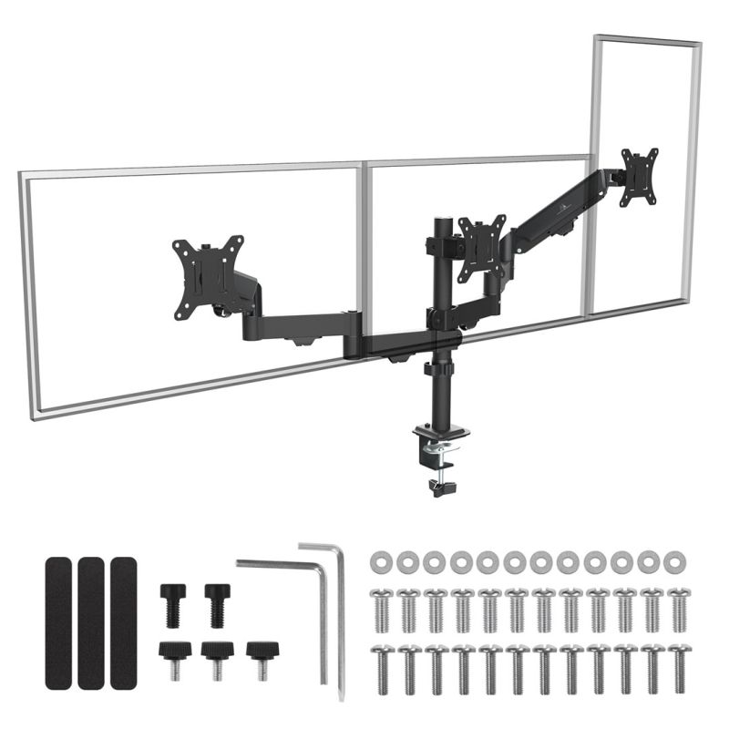 14. MACLEAN 3-Monitor Mount, Gas Spring, 17"-27", 2-8KG, Black MC-137