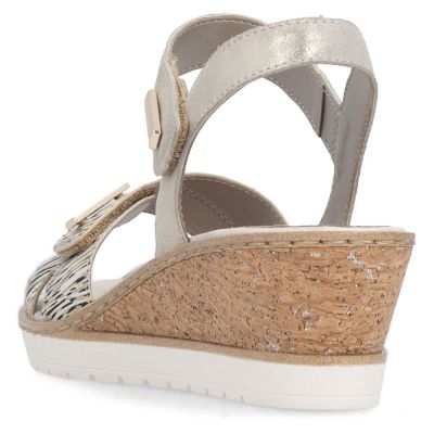 7. Women's gold leather wedge sandals Remonte by Rieker R6266-90