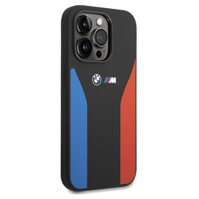 4. BMW Silicone Blue&Red Stripes M Collection Case for iPhone 15 Pro Max - Black