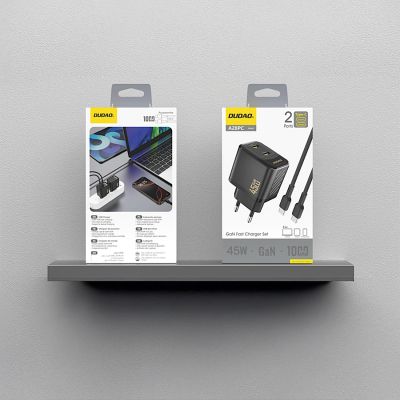 2. Dudao A28PCEU PD 45W GaN 2xUSB-C Wall Charger with USB-C Cable - Black