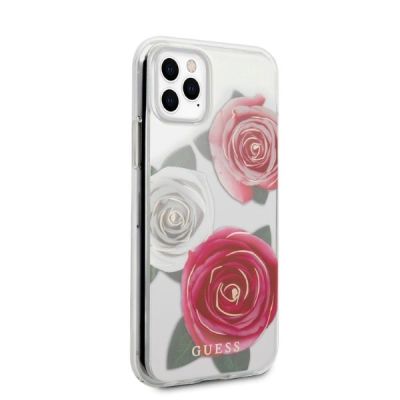 5. Guess GUHCN58ROSTRT iPhone 11 Pro transparent hardcase Flower Desire Pink & White Rose