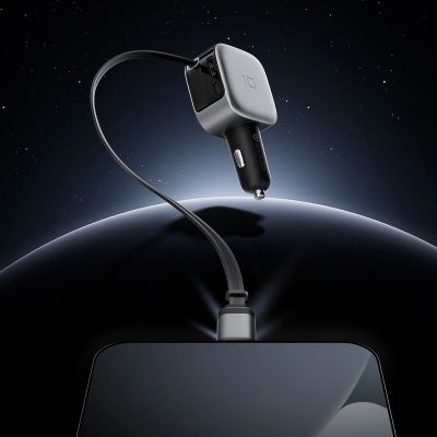 24. Cuktech CC903P 100W Car Charger with Display and 70cm Retractable USB-C Cable - Gray