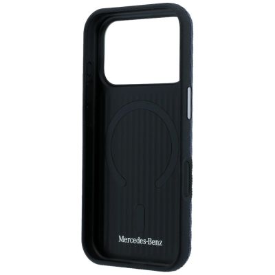 7. Mercedes Leather Semi Wrap Wood Effect MagSafe Case for iPhone 17 Pro Max - Navy Blue