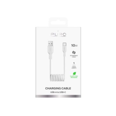 2. Puro 10W USB-A - USB-C Spiral Cable 1m - White