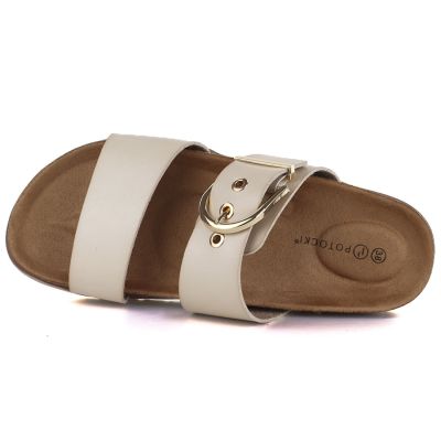 3. Women's beige flip-flops with buckle Potocki 54325