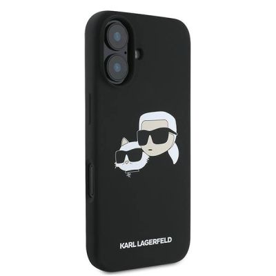 4. Karl Lagerfeld Silicone Case Nauble Heads Print MagSafe for iPhone 16 Plus - Black