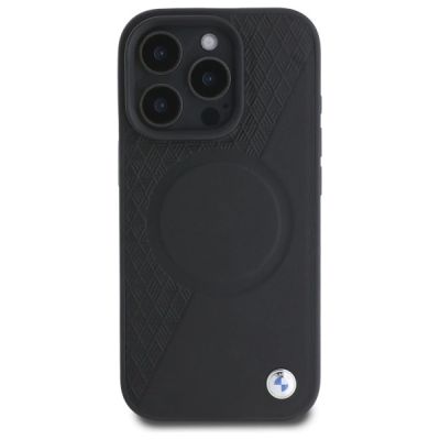 3. BMW Sign Leather Half Textured And Circle MagSafe case for iPhone 16 Pro Max - black