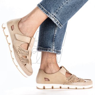 11. Rieker W RKR651 beige leather openwork shoes with velcro