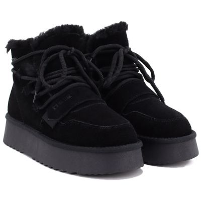 6. Women's leather ankle boots on the platform, suede, black, Big Star UU274314