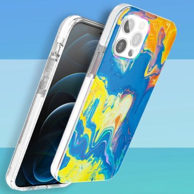 5. Kingxbar Watercolor Series color case for iPhone 12 Pro Max yellowblue