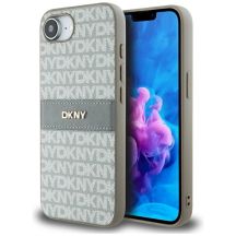 DKNY Repeat Texture Pattern with Tonal Stripe iPhone 16e Case - Beige