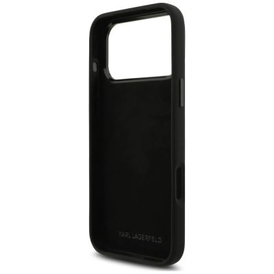 7. Karl Lagerfeld Silicone Choupette Metal Pin Case for iPhone 18 Pro Max / 17 Pro Max – Black