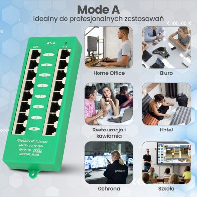 18. Extralink Gigabit PoE Injector 8 Port Active, 8 Gigabit 802.3at/af ports, Mode A