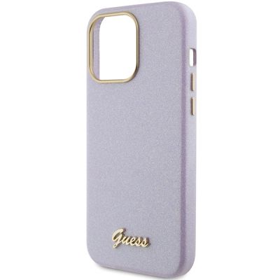 6. Guess Glitter Glossy Script case for iPhone 15 Pro - lilac