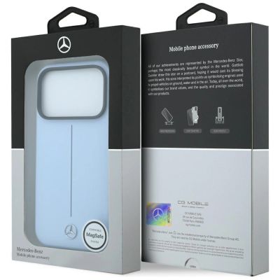 8. Mercedes Leather Semi Wrap Iconic Line MagSafe Case for iPhone 18 Pro / 17 Pro - Blue