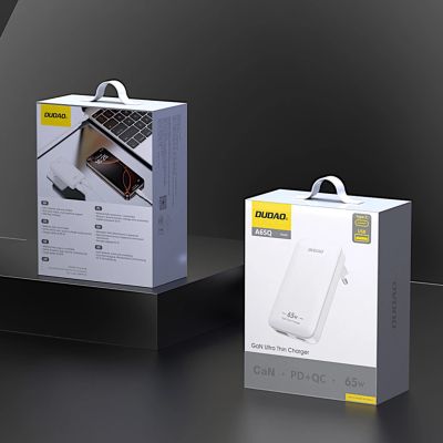 4. Dudao A65Q 65W GaN Travel Wall Charger USB-A / USB-C PD Ultra-Thin EU / US - White