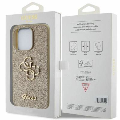 8. Guess Glitter Script Big 4G iPhone 15 Pro Case - Gold