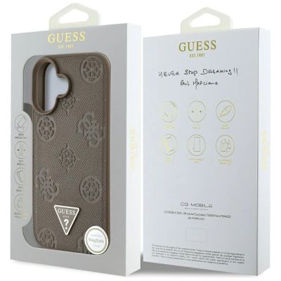 8. Guess Grained Hot Stamp Peony Triangle Logo MagSafe iPhone 16 Case - Brown