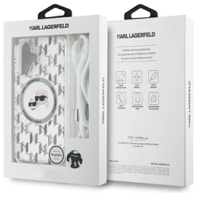 7. Karl Lagerfeld IML Crossbody Monogram Karl & Choupette Head MagSafe iPhone 16 Case - Clear
