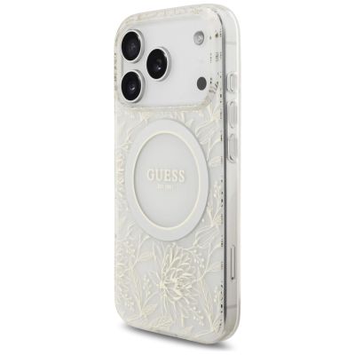 3. Guess IML Flowers Electro Pearl Strap MagSafe Case for iPhone 17 Pro - White
