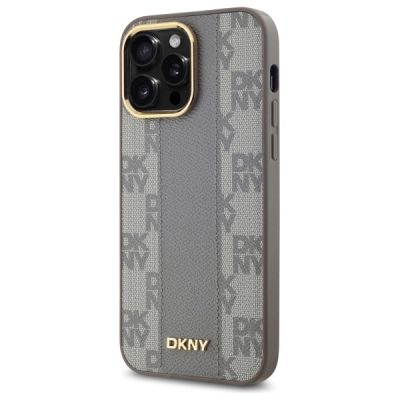 2. DKNY Leather Checkered Mono Pattern MagSafe iPhone 14 Pro Max Case - Beige