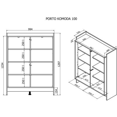 4. PORTO chest of drawers 100x38x130 oak/black