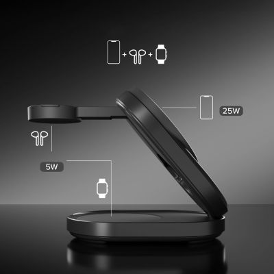 6. SBS Qi2.2 25W Inductive 3-in-1 Foldable Charging Station with MFI Certificate - Black