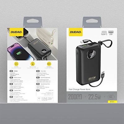 13. Dudao K14+ Powerbank 20000mAh 22.5W USB-C / USB-A / Built-in Lightning and USB-C Cables - Black