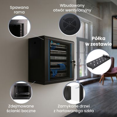 6. Extralink LITE 12U 530X400 WALL-MOUNTED RACKMOUNT CABINET BLACK Freestanding/Wall/Floor Rack Black