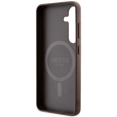 7. Guess 4G Collection Leather Metal Logo MagSafe Case for Samsung Galaxy S24 - Brown