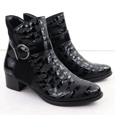 3. Women's patent leather ankle boots with heels, black Remonte Rieker R5188-02