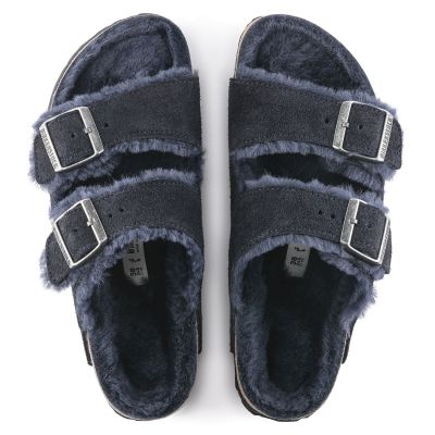 4. Birkenstock Arizona VL Shearling Midnight Suede Leather Wide Regular Slides (1020592)