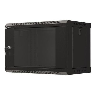 13. Wall-mounted installation rack cabinet 19" 6U 540x350 black glass door LANBERG (Flat Pack)
