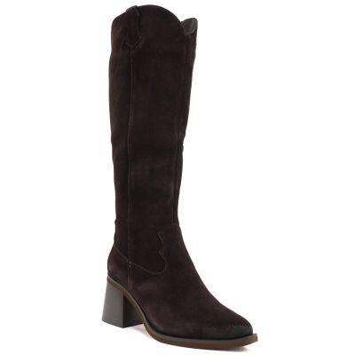 10. Women's leather cowboy boots with heels, suede, brown, Vinceza 133103