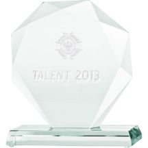 3D engraved glass trophy with case