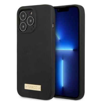 Guess GUHMP13LSPLK iPhone 13 Pro / 13 6.1" black/black hard case Silicone Logo Plate MagSafe