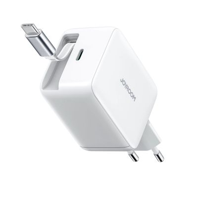 Joyroom JR-TCL06 67W GaN Wall Charger with Built-in Retractable USB-C Cable - White