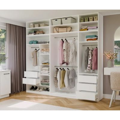 13. OPENO Modular Wardrobe SET 260/250 WHITE with Drawers, Rails and Shelves – Large, for the Bedroom