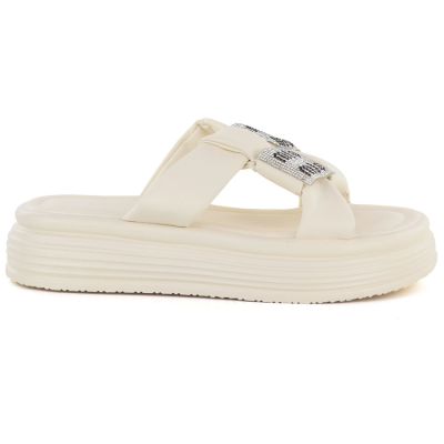 9. Women's beige platform flip-flops with zircons Potocki 16347
