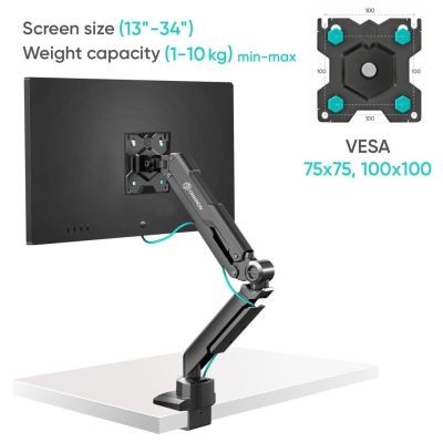 10. ONKRON G90-B Tilt and swivel desk mount for 13"-34" monitors, max 10 kg, with rotation, black