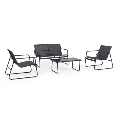 3. Black Forest Textilene Garden Furniture Set: Two Chairs, a Lounger and a Folding Table, Black
