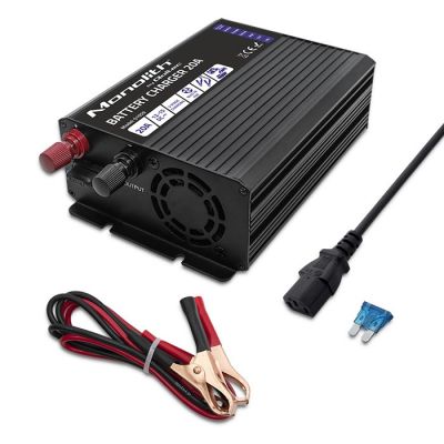 2. Qoltec Intelligent Monolith Charger for LiFePO4 AGM GEL SLA Batteries, 20A, 12V