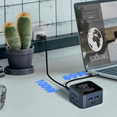 7. Hub USB-C 12 in 1 Wozinsky WHBC09Y8S multifunctional, with wireless charging function, aluminum, with 15 cm cable - gray