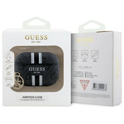 4. Guess GUAP2P4RPSK AirPods Pro 2 (2022/2023) cover black/black 4G Printed Stripes Charm