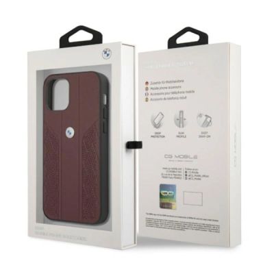 8. BMW Leather Curve Perforate Case for iPhone 12 Pro Max - Red