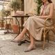 5. Women's leather sandals with a flower, beige, Vinceza 26-66951